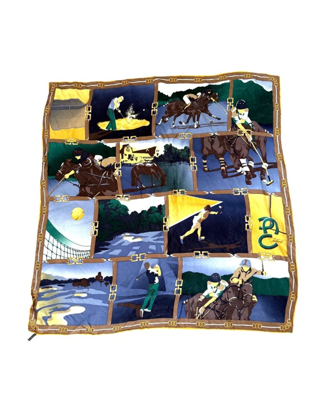Talbots Men's Silk Scarf Green Yellow Polo Tennis Golf Sport Inspired Old Money